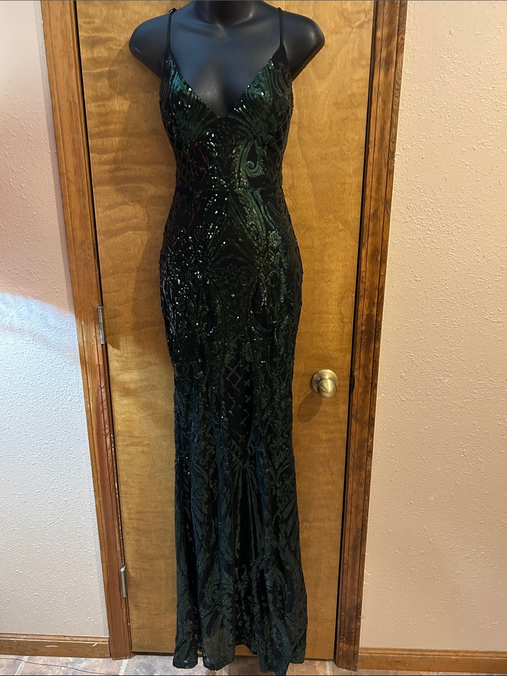Windsor Deep Emerald Sequin V-Neck Prom Gown